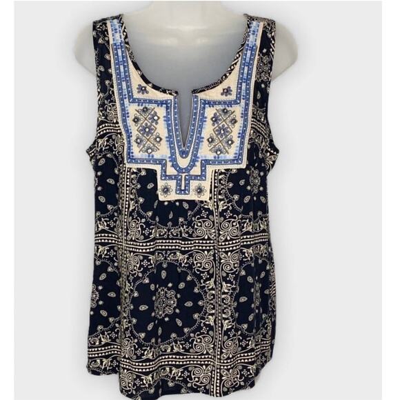 L'AFFAIRE boho embellished embroidered navy tank size small - Picture 2 of 7